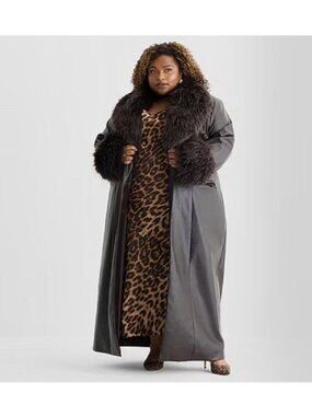 Ashley Graham Size 4X Dark Brown Fur Wrap Long Coat Plus, MSRP: $300, New W/Tag